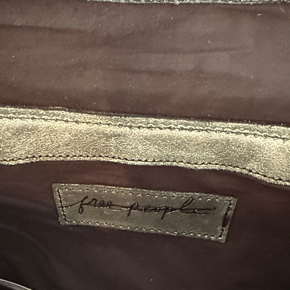Free People High Speed Silver Gunmetal Metallic Leather Shoulder Crossbody - Picture 6 of 8